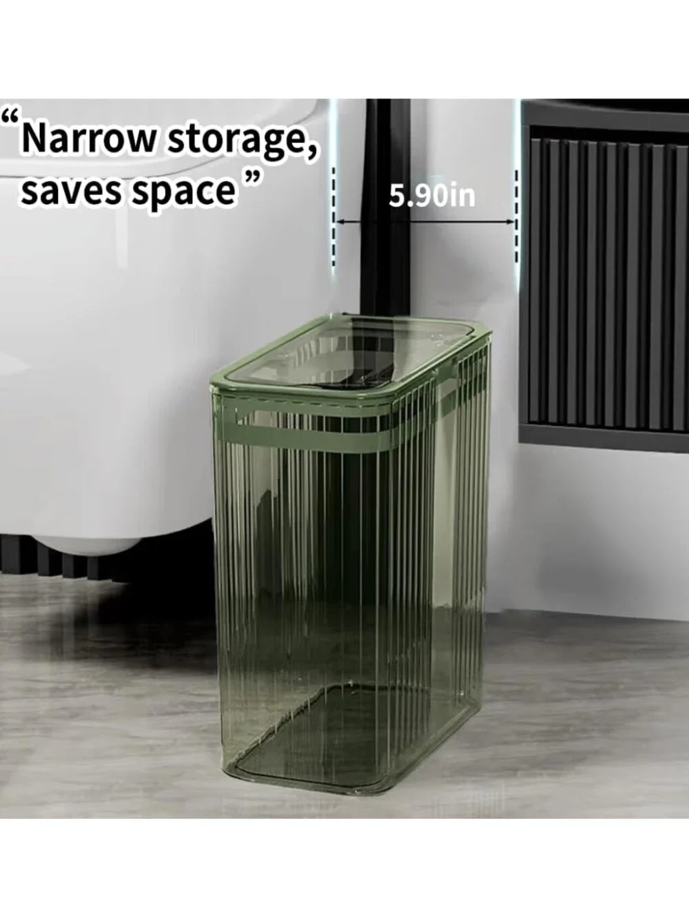 NWT 3.5 Gallon Green Transparent Slim Trash Can With Flip Top Lid
